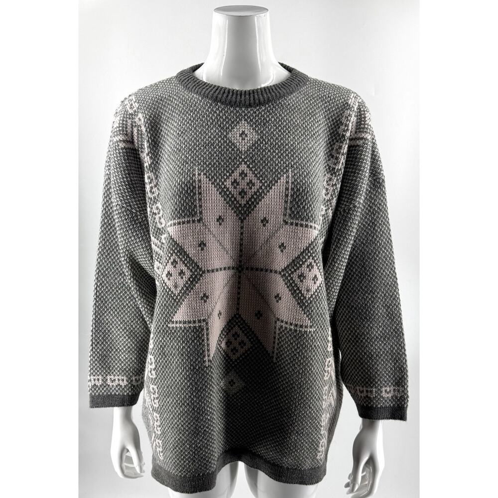 VTG Capistrano Sweater Pink Gray Nordic Snowflake Womens Size Large Pullover